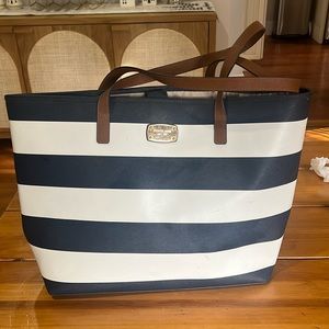 Michael Kors blue and white striped laptop bag